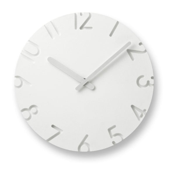 Biele nástenné hodiny Lemnos Clock Carved, ⌀ 24 cm
