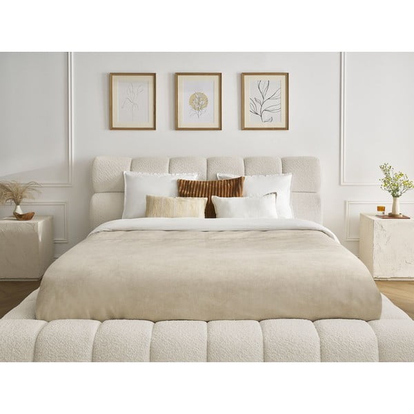 Béžová čalúnená dvojlôžková posteľ s úložným priestorom s roštom 160x200 cm Mont Blanc – Bobochic Paris-image-1