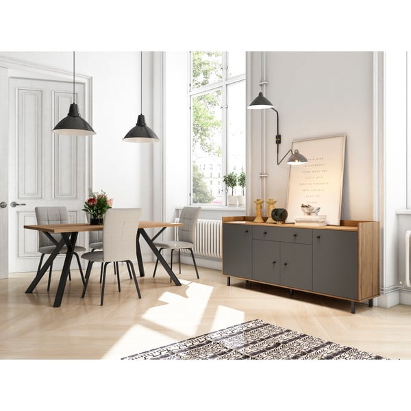 Sivá nízka komoda v dekore orecha 180x84 cm Malta - Marckeric-image-1