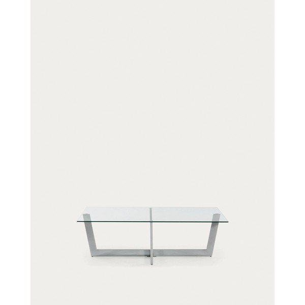 Konferenčný stolík so sklenenou doskou v striebornej farbe 70x120 cm Plam – Kave Home-image-1