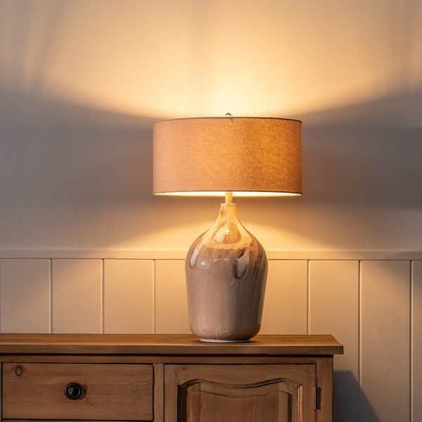 Béžová stolná lampa s textilným tienidlom (výška 66 cm) – Ixia-image-1