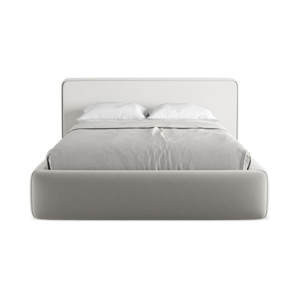 Svetlosivá čalúnená dvojlôžková posteľ s úložným priestorom s roštom 140x200 cm Kiana – Makamii-image-4