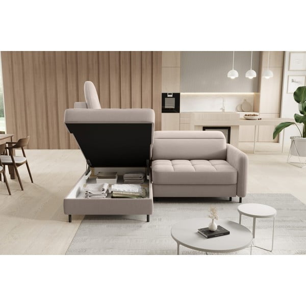 Svetlohnedá zamatová rozkladacia/s úložným priestorom rohová pohovka (ľavý roh/do L) Barea – ELTAP-image-4