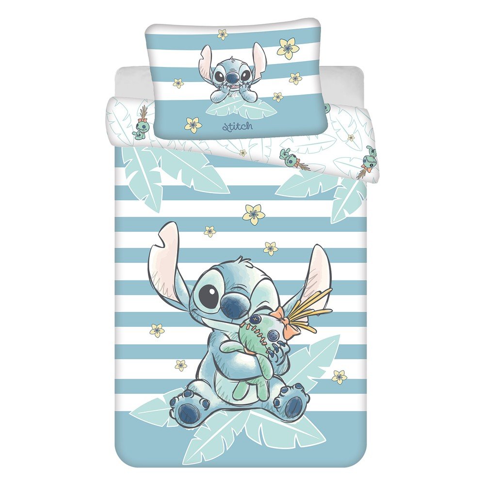 Svetlomodrá bavlnená detská obliečka do postieľky 100x135 cm Lilo & Stitch "Tropical Hugs" – Jerry Fabrics