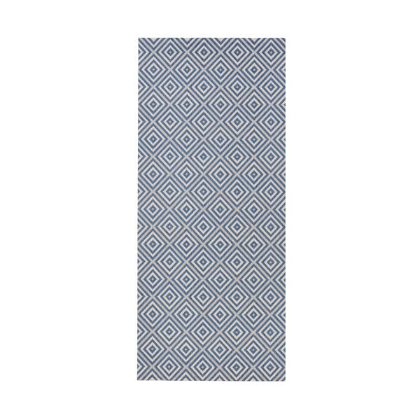 Modrý vonkajší koberec NORTHRUGS Karo, 80 × 200 cm