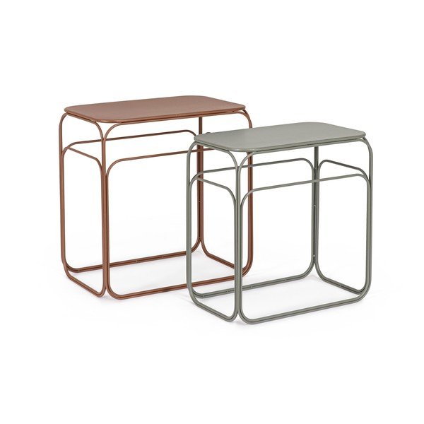 Sivé/v terakotovej farbe kovové konzolové stolíky v súprave 2 ks 36x56 cm Clarity – Bizzotto