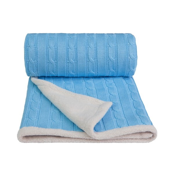 Modrá pletená detská deka s podielom bavlny T-TOMI Winter, 80 x 100 cm