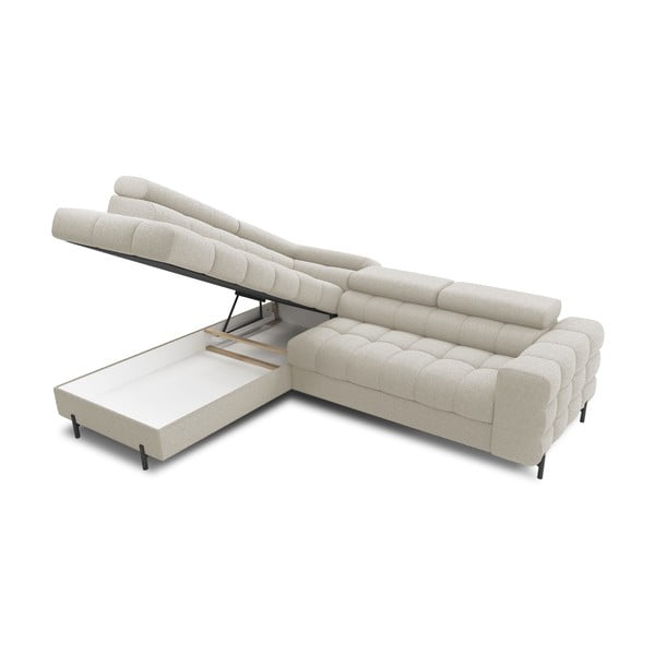 Krémovobiela rozkladacia/s úložným priestorom rohová pohovka z textílie buklé (ľavý roh/do L) Ferucce – ELTAP-image-4