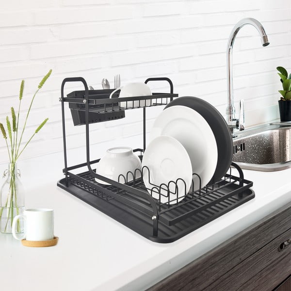 Čierny kovový dvojposchodový odkvapkávač 42,5x32 cm Radka – Orion-image-1