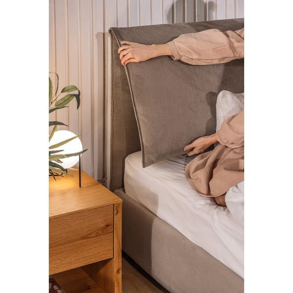 Čalúnená dvojlôžková posteľ taupe s úložným priestorom s roštom 180x200 cm Thessa Pillow – Bonami Selection-image-3