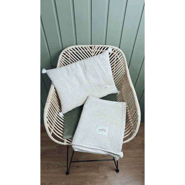 Krémová mušelínová detská deka a vankúš v súprave 100x130 cm Muslin Linen – Malomi Kids-image-4