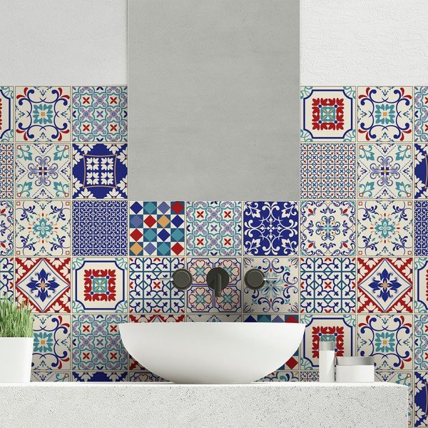 Sada 24 nástenných samolepiek Ambiance Wall Decal Cement Tiles Azulejos Sofiana, 10 × 10 cm-image-1