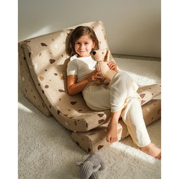 Svetlohnedé detské kresielko z textílie buklé/ženilkové Terrazzo Moon – Wigiwama-image-2