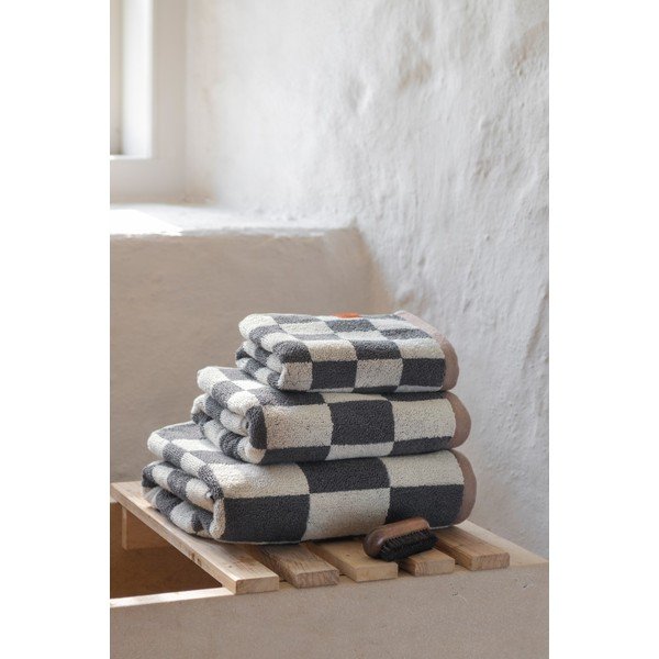 Antracitové/béžové froté uteráky v súprave 2 ks z bio bavlny 40x55 cm Retro – Mette Ditmer Denmark-image-1