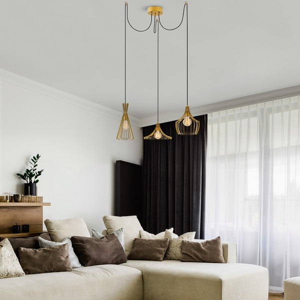 Závesné svietidlo v zlatej farbe s kovovým tienidlom Mezopotamya – Opviq lights-image-1