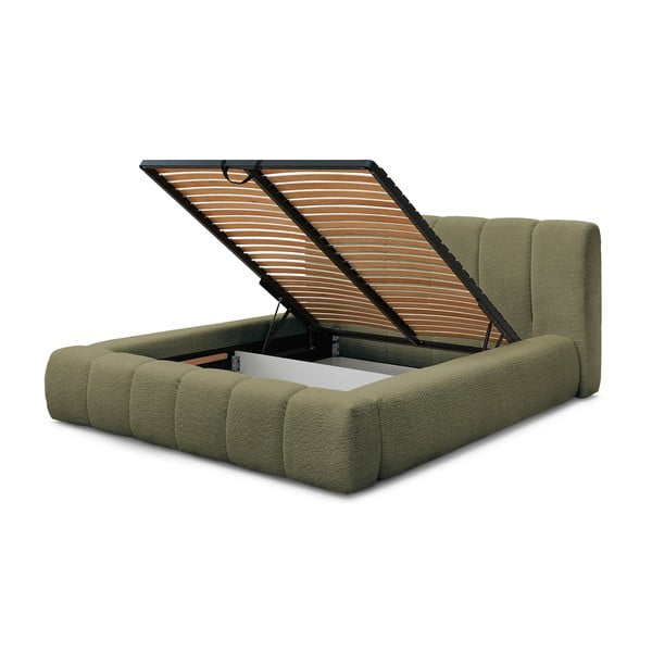 Zelená čalúnená dvojlôžková posteľ s úložným priestorom s roštom 180x200 cm Denali – Bobochic Paris-image-4