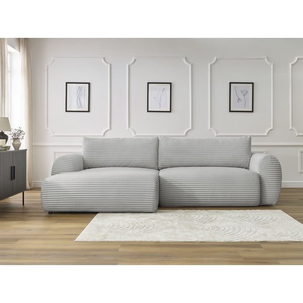 Svetlosivá menčestrová rozkladacia rohová pohovka (ľavý roh) Lucien – Bobochic Paris-image-1