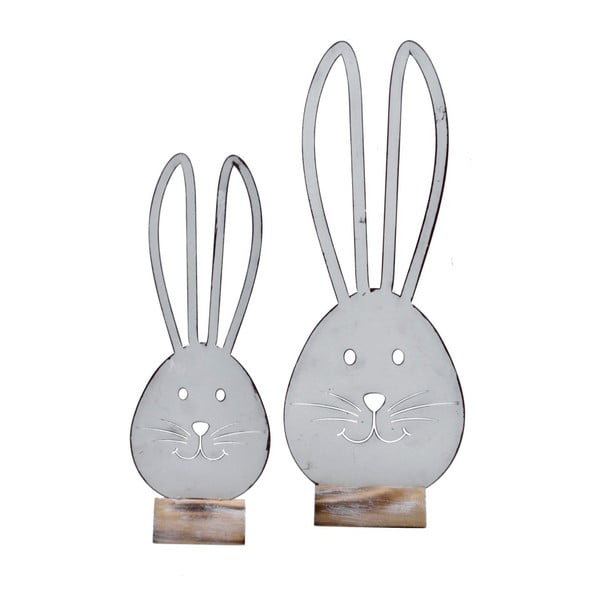 Malá biela kovová dekorácia s motívom zajaca na drevenom podstavci Ego Dekor, 12 × 34 cm-image-1