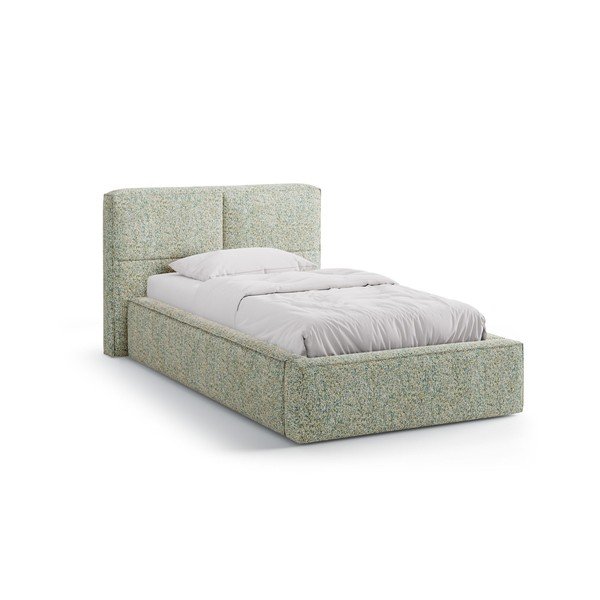 Zelená čalúnená jednolôžková posteľ s úložným priestorom s roštom 90x200 cm Darren – Micadoni 