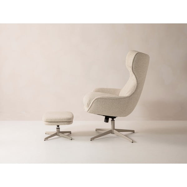 Béžové otočné kreslo s podnožkou z textílie buklé Kenzi – Micadoni-image-4