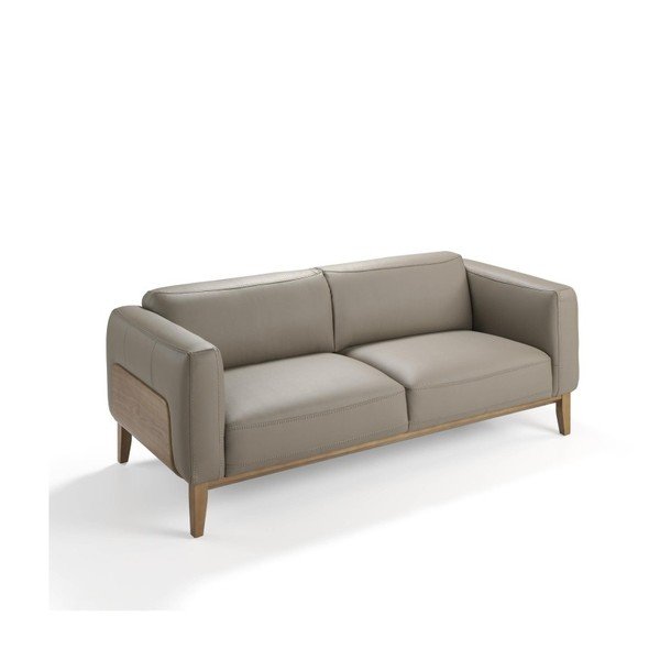 Sivá kožená pohovka a dreva Ángel Cerdá, 209 cm