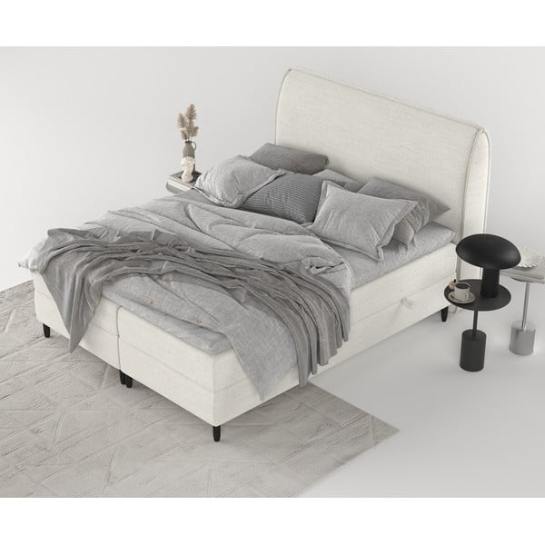 Krémovobiela boxspring posteľ s úložným priestorom 200x200 cm Melba – Maison de Rêve-image-2