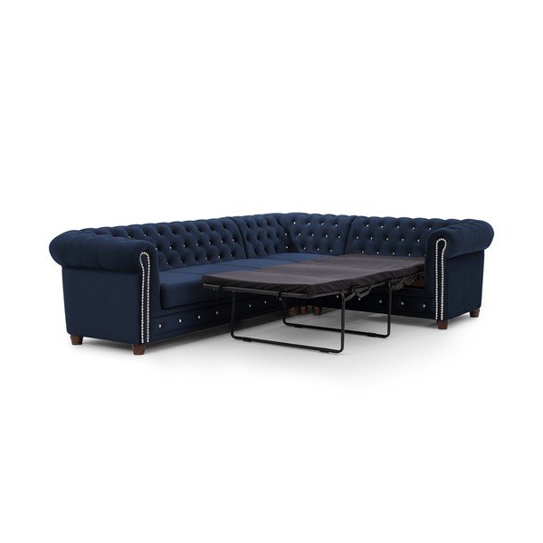 Modrá zamatová rozkladacia rohová pohovka (pravý roh/do L) York Blik – Ropez-image-2