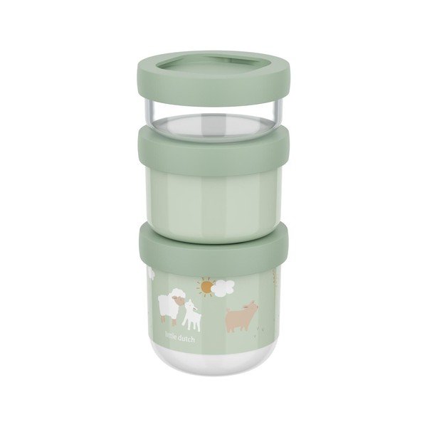 Svetlozelené plastové detský desiatový box 3 ks Little Farm – Mepal