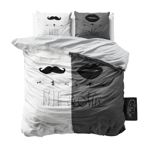Sivé obliečky z mikroperkálu Sleeptime Mr and Mrs, 200 x 220 cm
