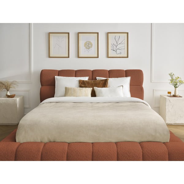 Oranžová čalúnená dvojlôžková posteľ s úložným priestorom s roštom 160x200 cm Mont Blanc – Bobochic Paris-image-1