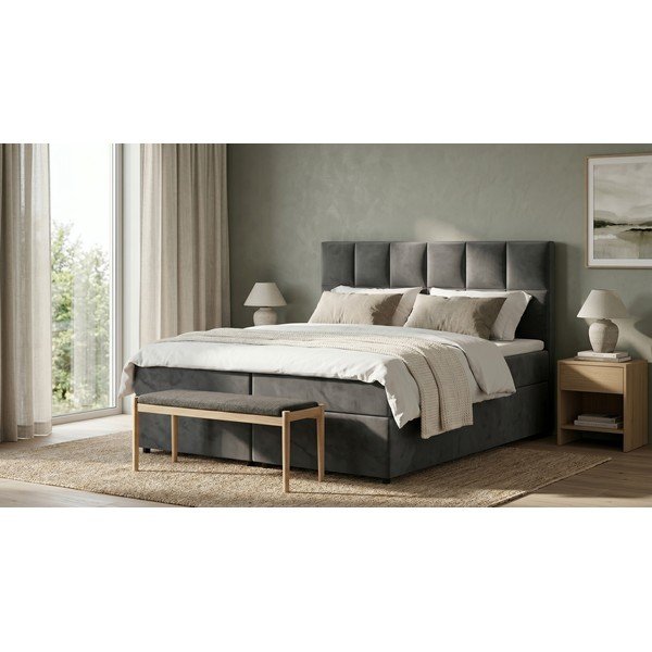 Sivá boxspring posteľ s úložným priestorom 140x200 cm Flip – Ropez-image-1