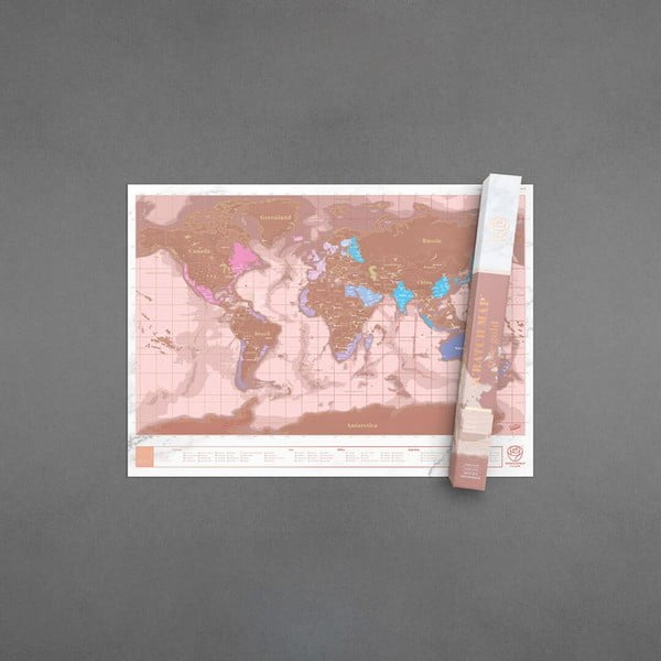 Zoškrabávacia mapa sveta vo farbe rose gold Luckies of London Millenial
