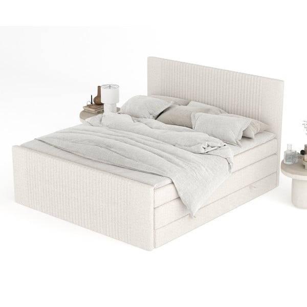 Béžová boxspring posteľ s úložným priestorom 200x200 cm Bergamo – Maison de Rêve-image-4