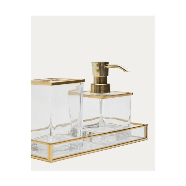 Sklenený téglik na zubné kefky v zlatej farbe Soanet – Kave Home-image-3