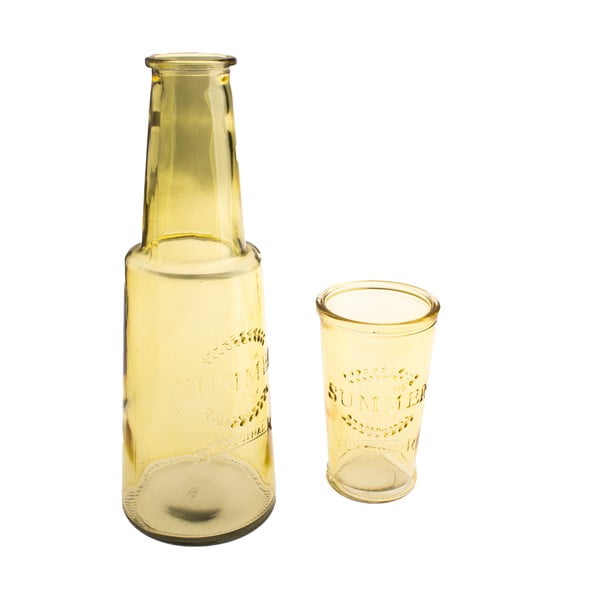 Žltá sklenená karafa s pohárom, 800 ml