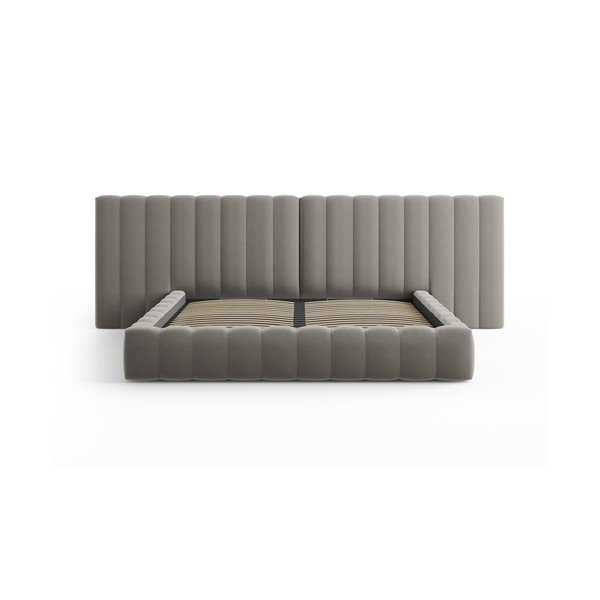 Sivá čalúnená dvojlôžková posteľ s úložným priestorom a roštom 200x200 cm Gina – Milo Casa-image-2
