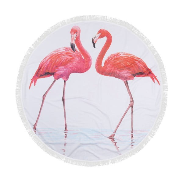 Farebná plážová osuška zo 100% bavlny Flamingos, ⌀ 150 cm