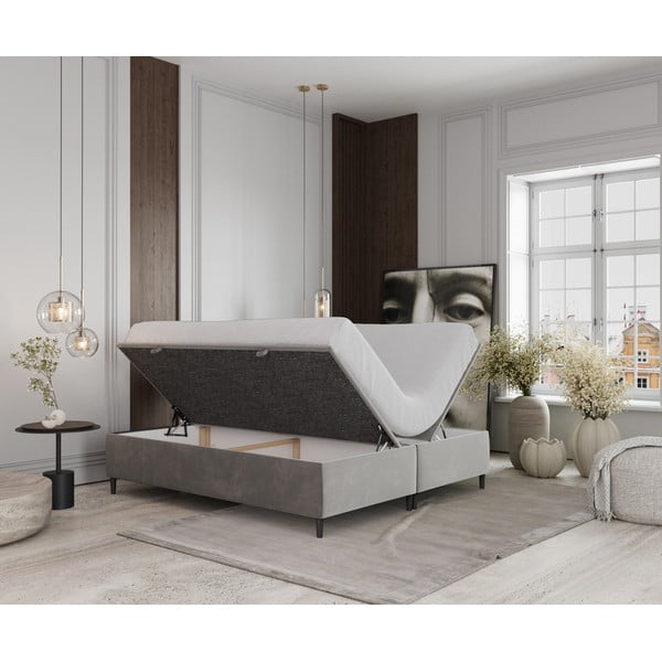 Svetlosivá čalúnená dvojlôžková posteľ s úložným priestorom 160x200 cm Tate – Maison de Rêve-image-2