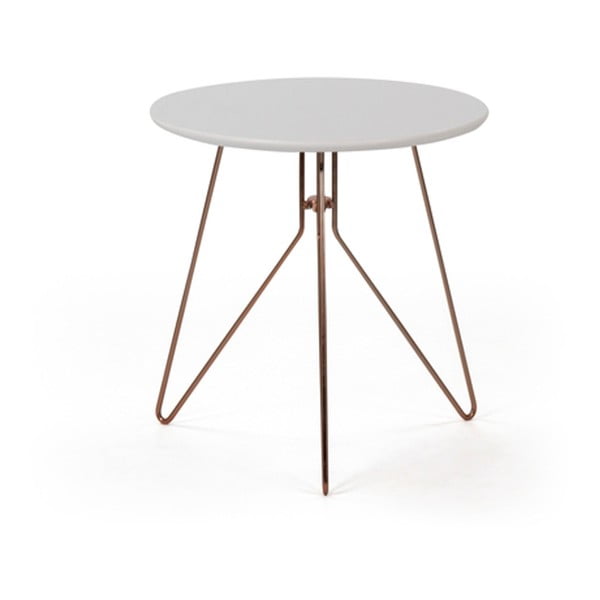Biely príručný stolík s podnožou v medenej farbe PLM Barcelona Alegro, ⌀ 40 cm