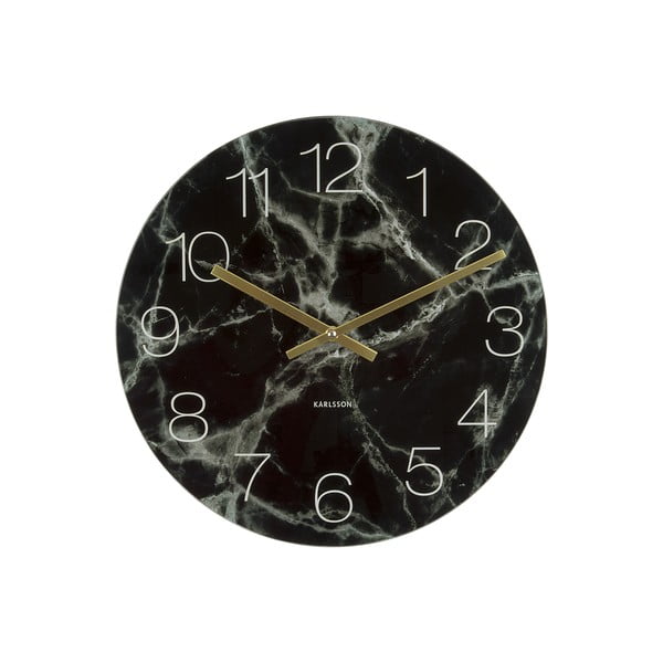 Čierne nástenné hodiny Karlsson Glass Marble, ⌀ 40 cm