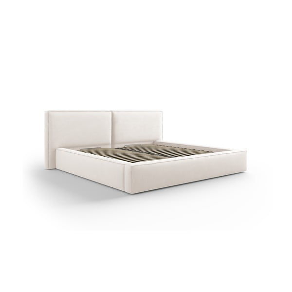 Béžová čalúnená dvojlôžková posteľ s úložným priestorom a roštom 200x200 cm Arendal – Cosmopolitan Design