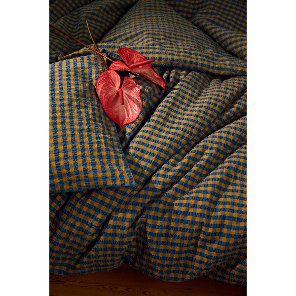 Okrovožlto-modré krepové obliečky na jednolôžko 140x200 cm Bæk&Bølge – JUNA-image-3