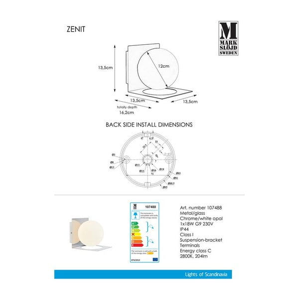 Nástenné svietidlo v striebornej farbe Markslöjd Zenit-image-3