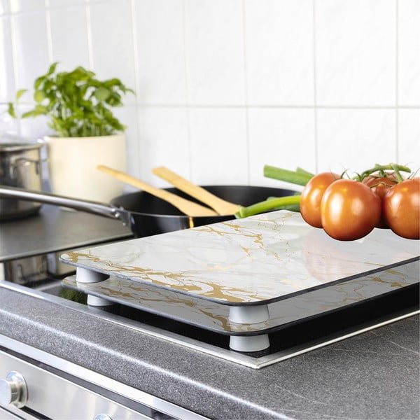 Sada 2 sklenených krytov na sporák v bielo-zlatej farbe Wenko Marble, 52 x 30 cm-image-1