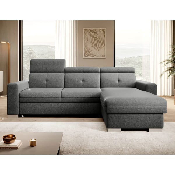 Sivá rozkladacia/s úložným priestorom rohová pohovka (pravý roh/s leňoškou) Fresia – ELTAP-image-1