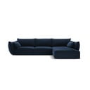 Tmavomodrá zamatová rohová pohovka (pravý roh/s leňoškou) Vanda – Mazzini Sofas
