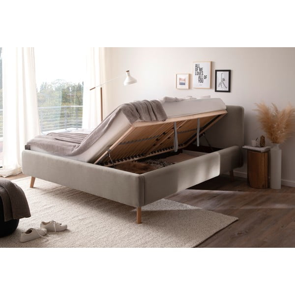 Taupe čalúnená dvojlôžková posteľ s úložným priestorom s roštom 160x200 cm Mattis – Meise Möbel-image-4