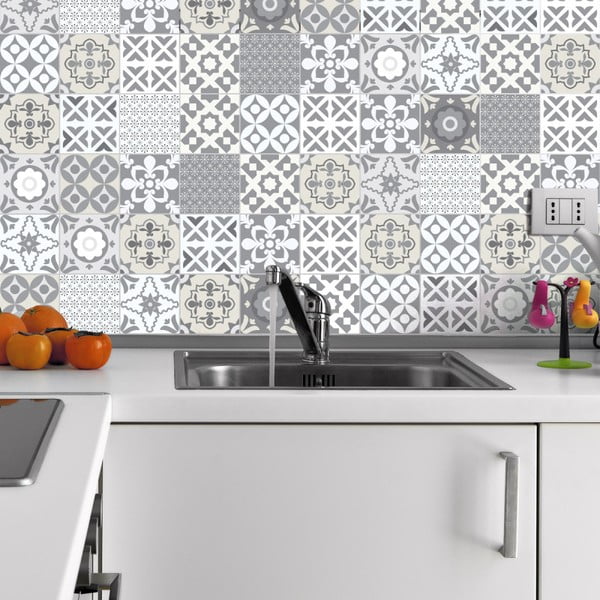 Sada 60 nástenných samolepiek Ambiance Wall Decal Tiles Artistic Shade of Grey, 20 × 20 cm