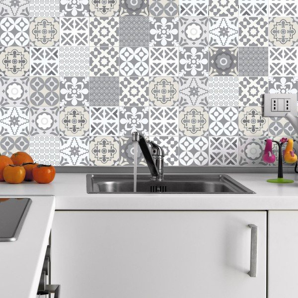 Sada 60 nástenných samolepiek Ambiance Wall Decal Tiles Artistic Shade of Grey, 20 × 20 cm