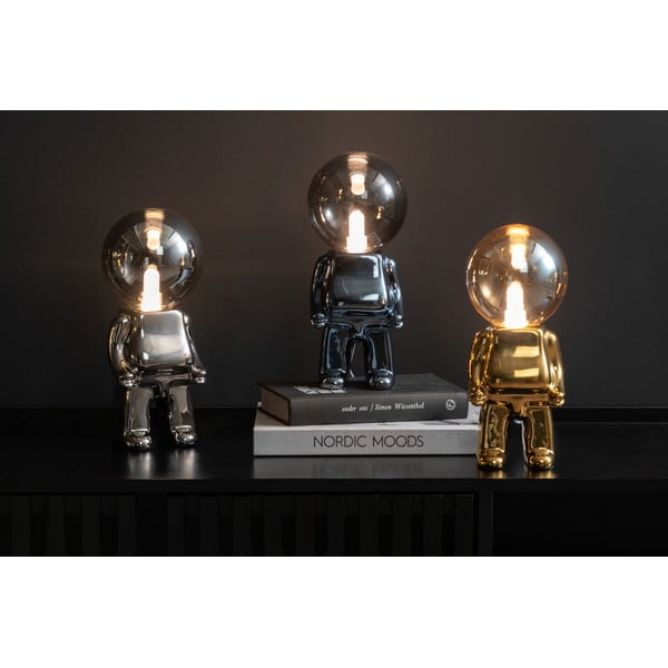 Sivá LED stmievateľná stolová lampa so skleneným tienidlom (výška 27 cm) Ross – Leitmotiv-image-1